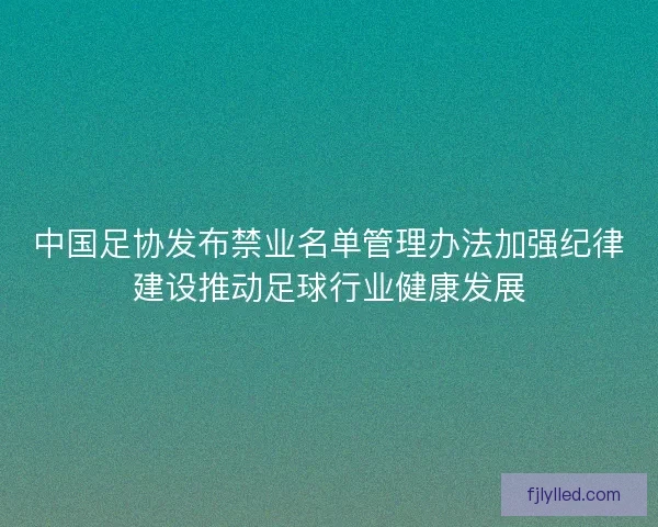 中国足协发布禁业名单管理办法加强纪律建设推动足球行业健康发展