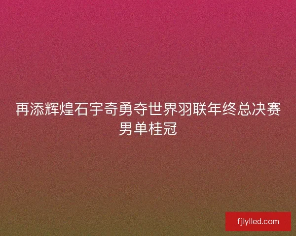 再添辉煌石宇奇勇夺世界羽联年终总决赛男单桂冠